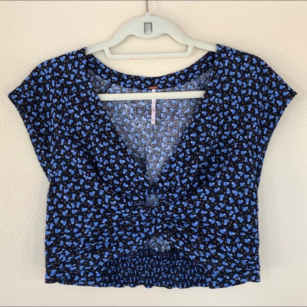 Free People Keyhole Deep V Heart-Pattern Crop Top